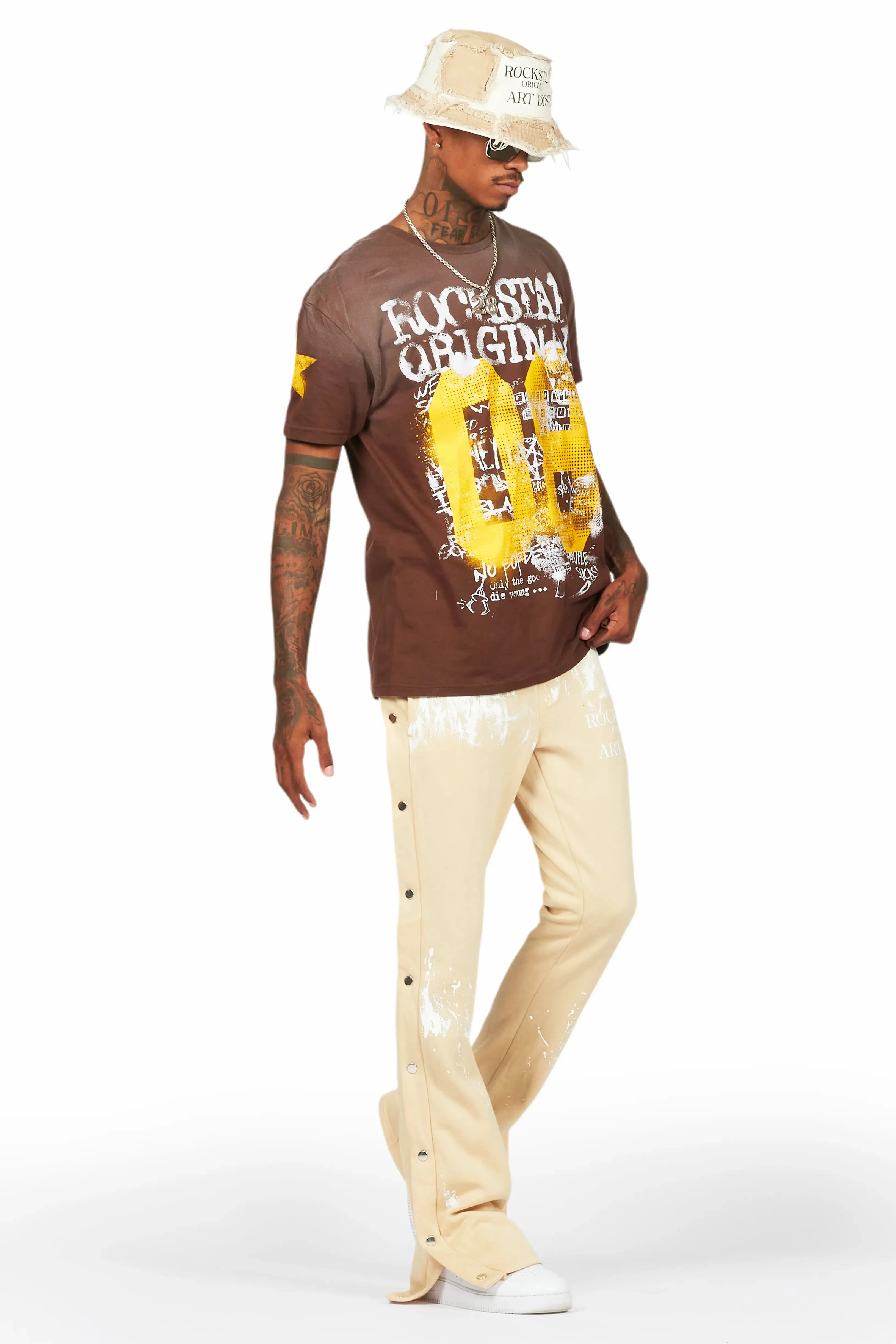 Filip Beige Baggy Snap Button Pant