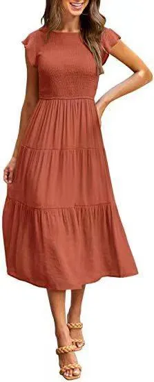 Flying Sleeve Pleated Layered Short Large Swing Dress For Women