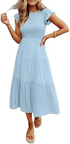Flying Sleeve Pleated Layered Short Large Swing Dress For Women