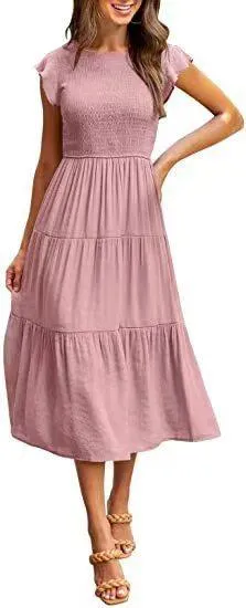 Flying Sleeve Pleated Layered Short Large Swing Dress For Women