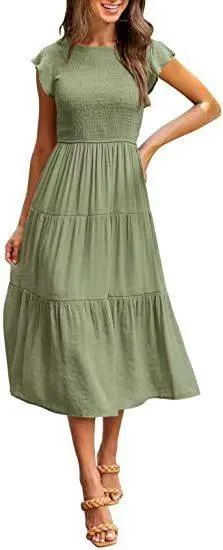 Flying Sleeve Pleated Layered Short Large Swing Dress For Women