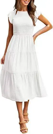 Flying Sleeve Pleated Layered Short Large Swing Dress For Women