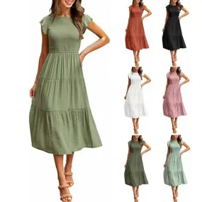 Flying Sleeve Pleated Layered Short Large Swing Dress For Women