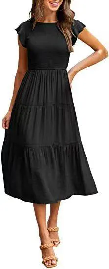 Flying Sleeve Pleated Layered Short Large Swing Dress For Women