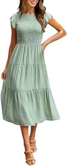 Flying Sleeve Pleated Layered Short Large Swing Dress For Women