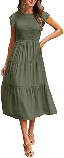 Flying Sleeve Pleated Layered Short Large Swing Dress For Women