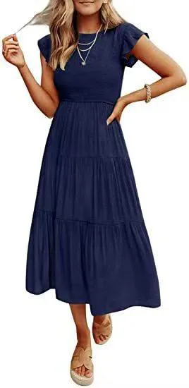 Flying Sleeve Pleated Layered Short Large Swing Dress For Women