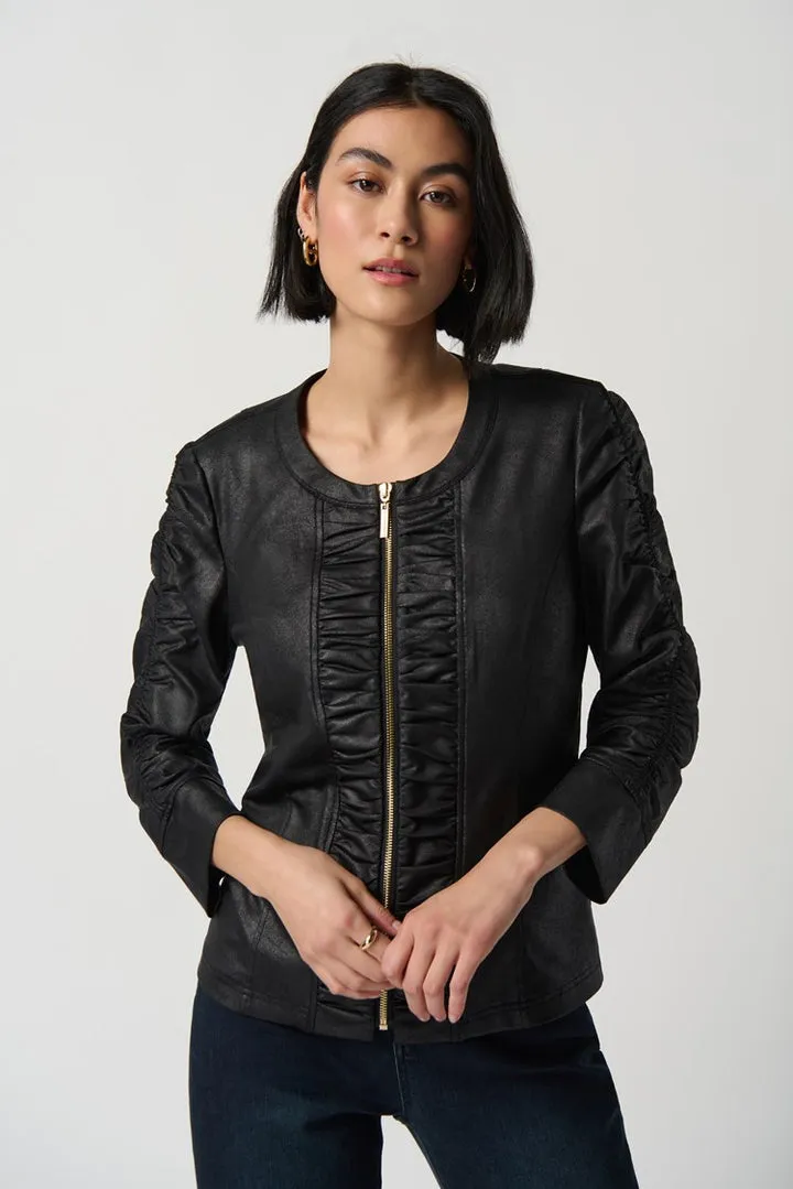 FOILED KNIT JACKET W/ RUCHED DETAILS