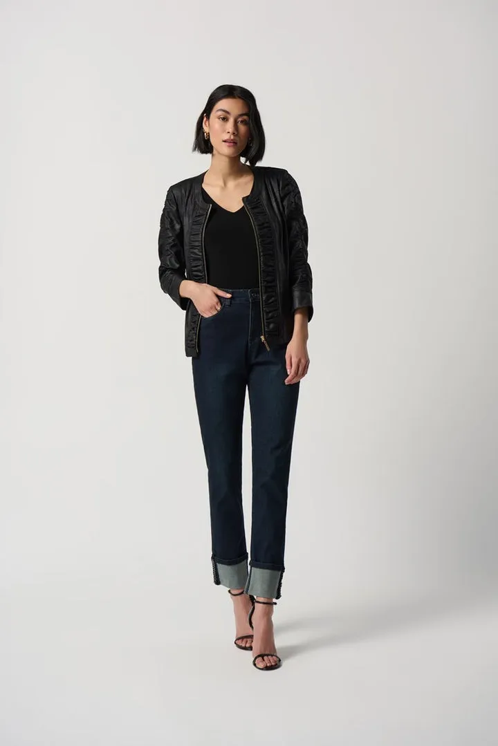 FOILED KNIT JACKET W/ RUCHED DETAILS