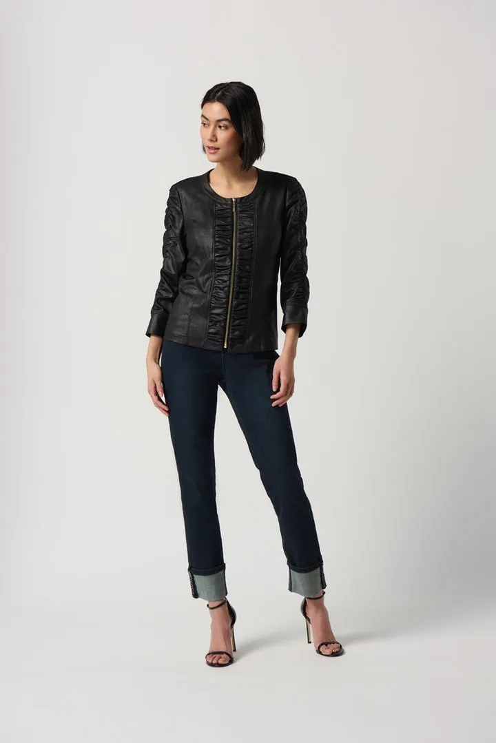 FOILED KNIT JACKET W/ RUCHED DETAILS