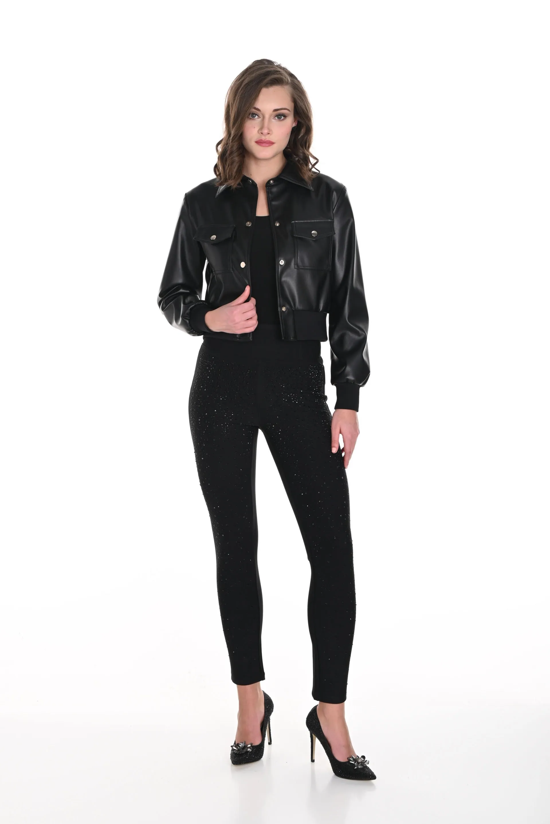 Frank Lyman Black High-Waist Pants with Embellishments Style 244644U