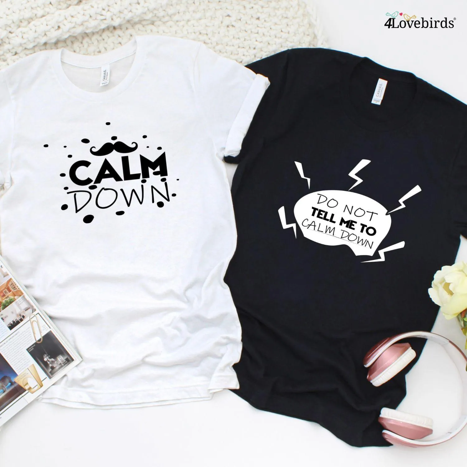 Funny Matching Set for Couples - Husband & Wife Outfits - His & Hers Tees - Calm Down!