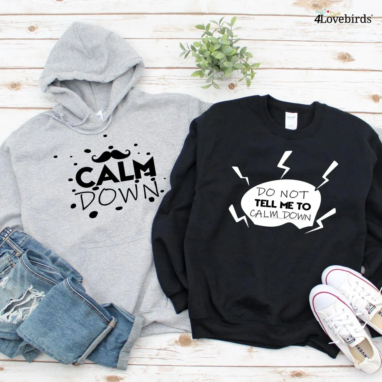 Funny Matching Set for Couples - Husband & Wife Outfits - His & Hers Tees - Calm Down!