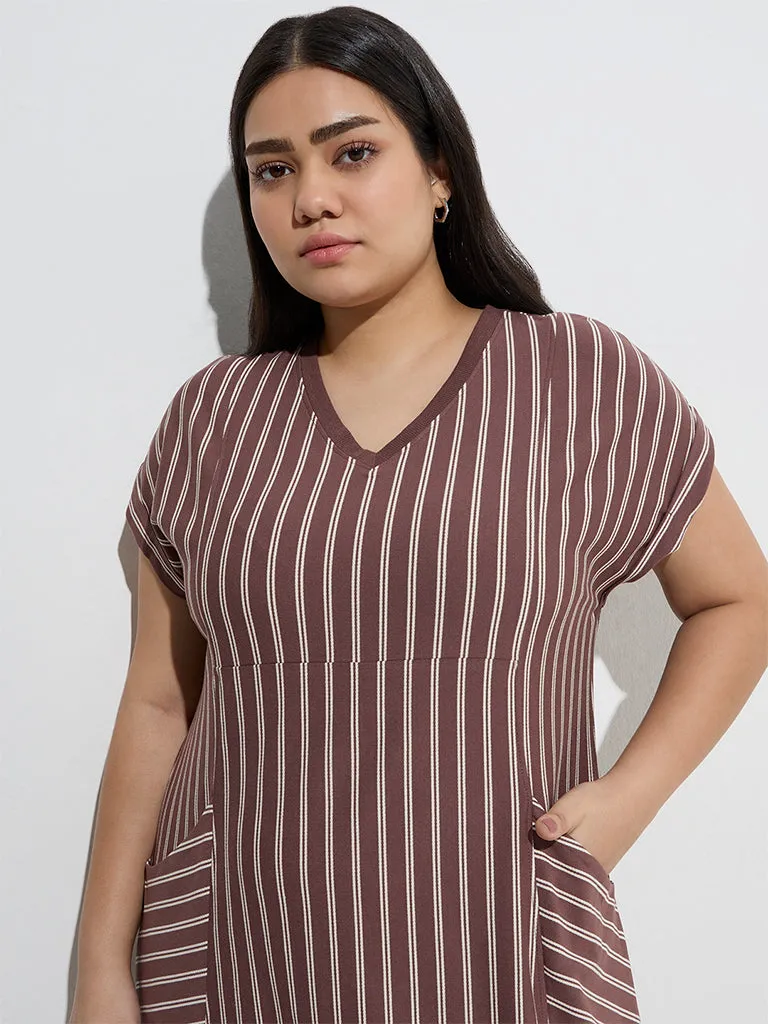 Gia Brown Stripe Patterned Cotton-Blend Straight Dress