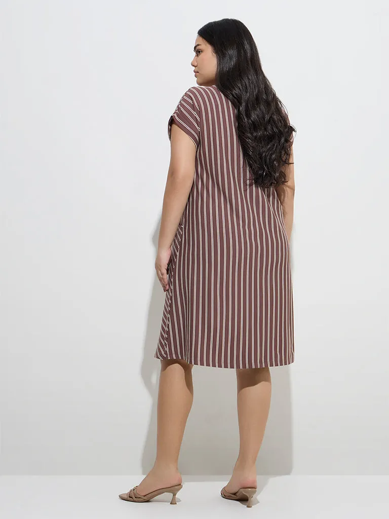 Gia Brown Stripe Patterned Cotton-Blend Straight Dress