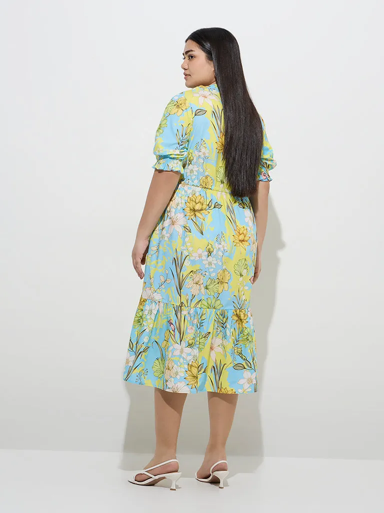 Gia Multicolour Botanical Design Cotton A-Line Dress