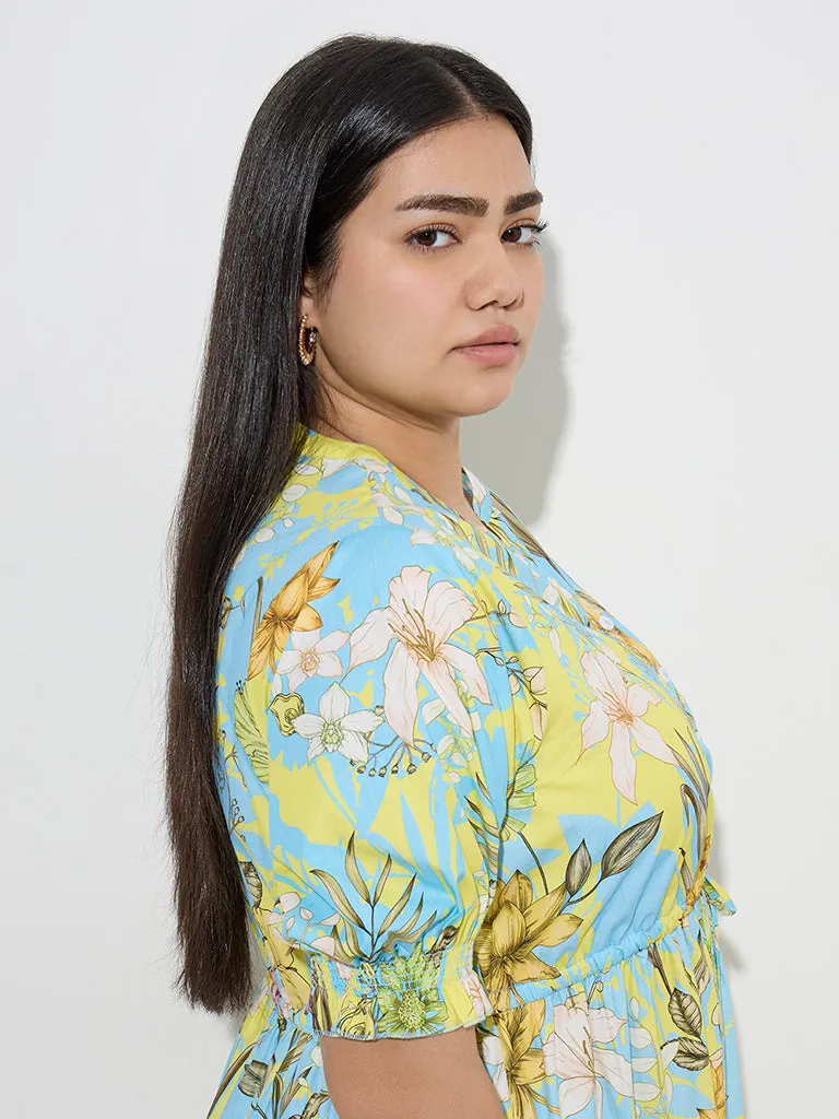 Gia Multicolour Botanical Design Cotton A-Line Dress