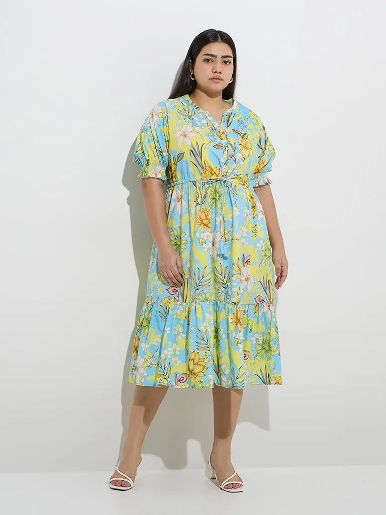 Gia Multicolour Botanical Design Cotton A-Line Dress