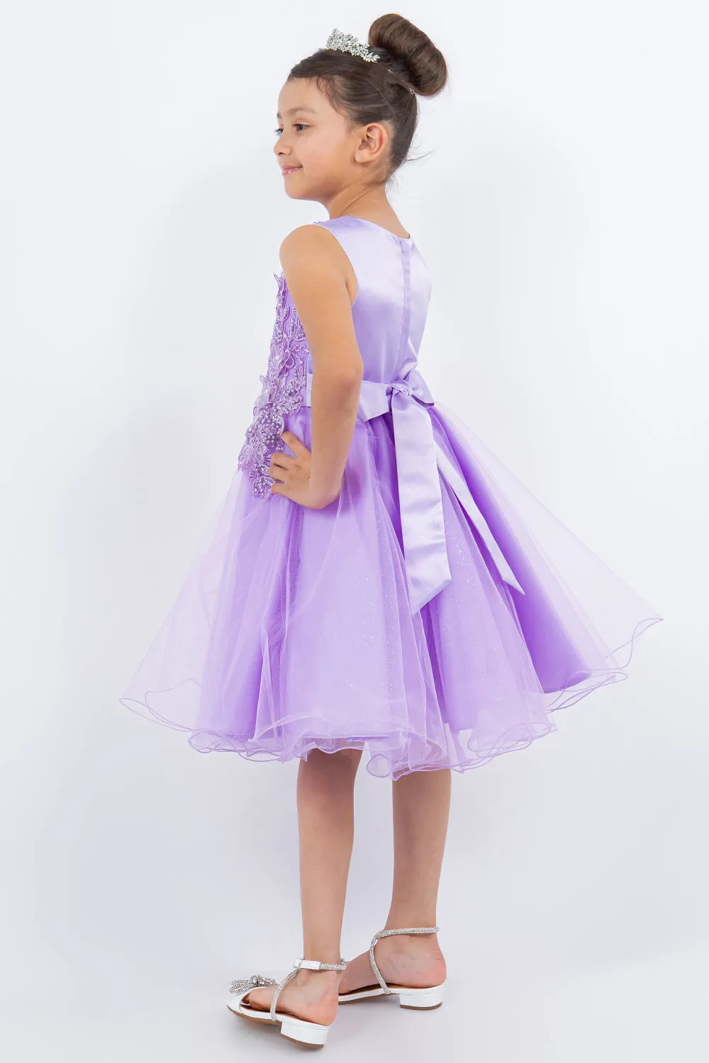 Girls Butterfly Lace Glitter Tulle Flower Girl Dress, Sizes 2-12