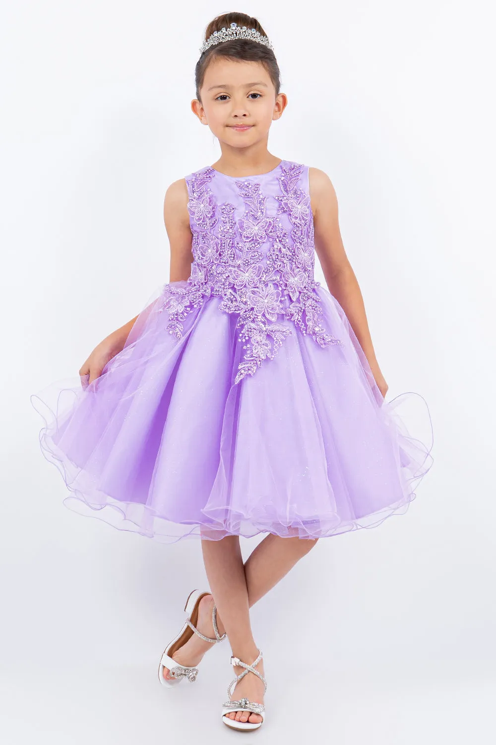 Girls Butterfly Lace Glitter Tulle Flower Girl Dress, Sizes 2-12
