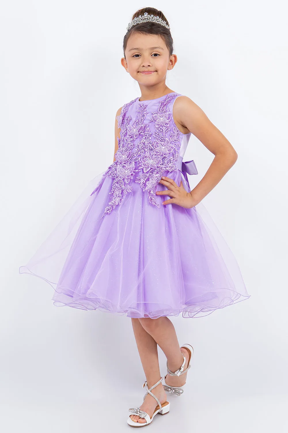 Girls Butterfly Lace Glitter Tulle Flower Girl Dress, Sizes 2-12