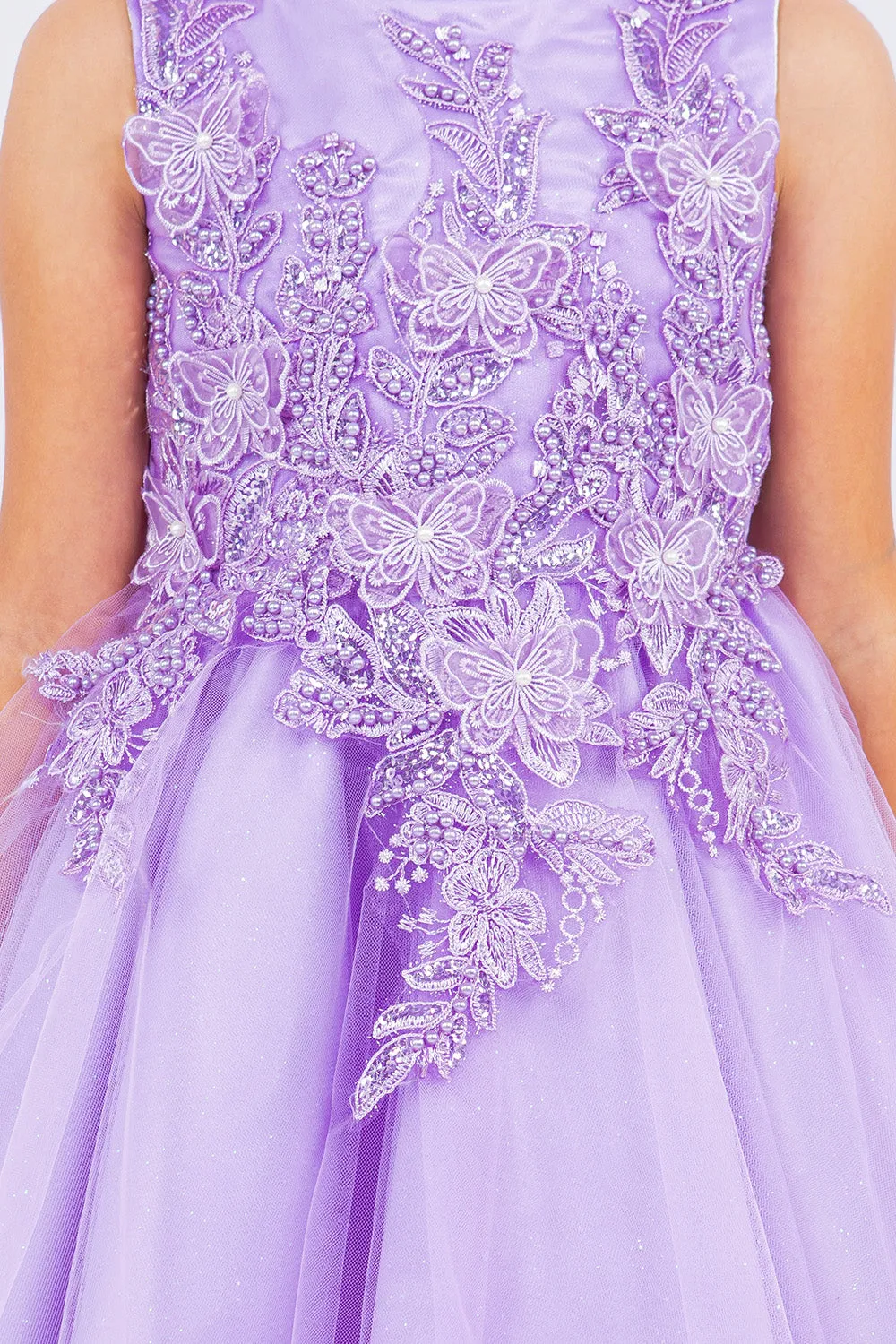Girls Butterfly Lace Glitter Tulle Flower Girl Dress, Sizes 2-12