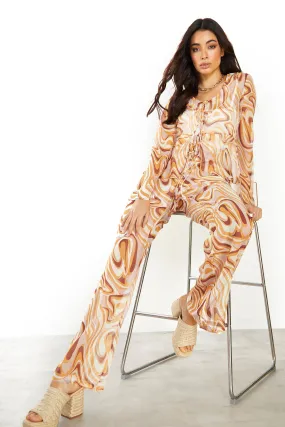 Glamorous Retro Marble Sheer Flared Trousers