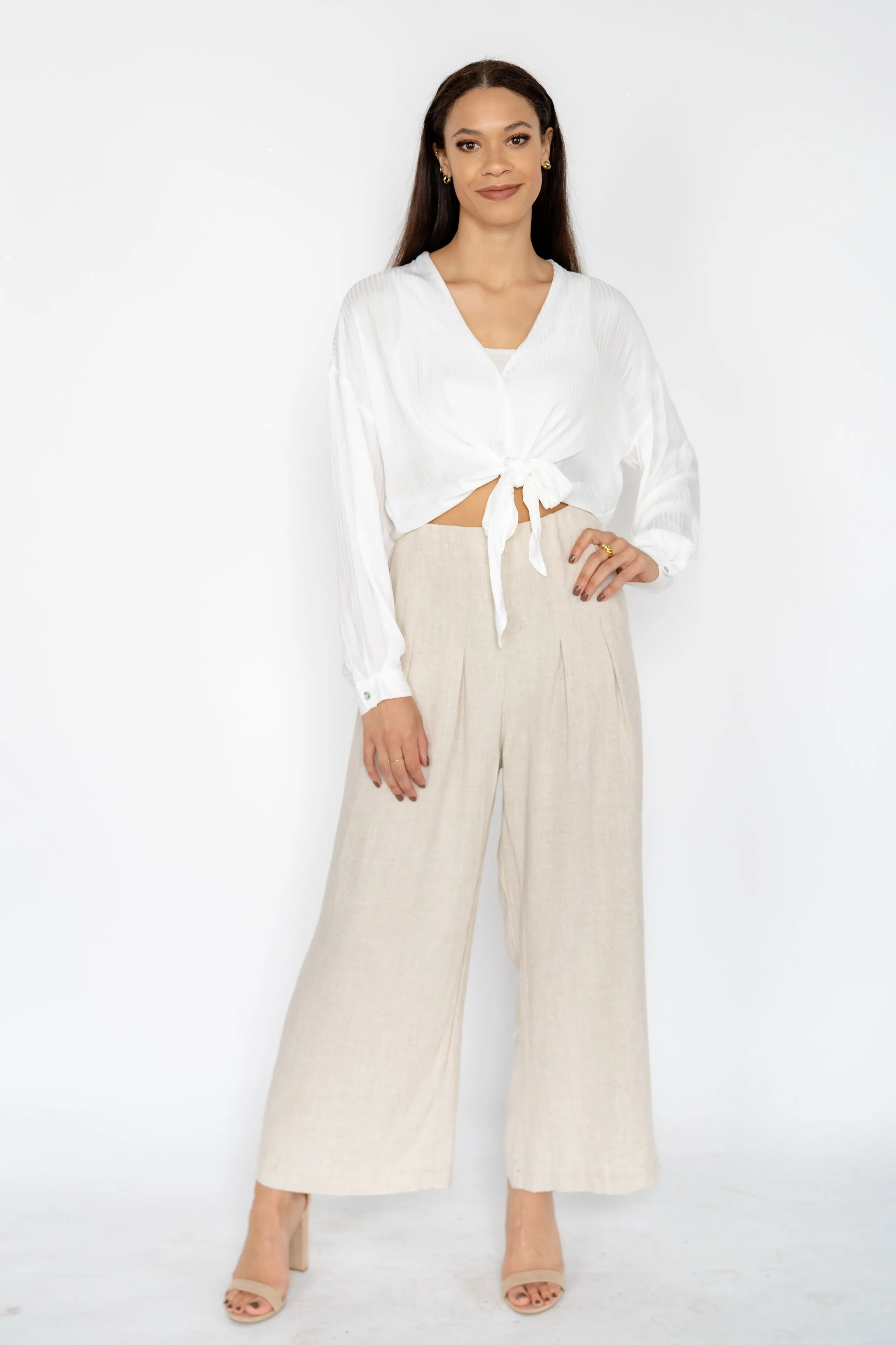 GLORIA STRIPE TIE TOP - White