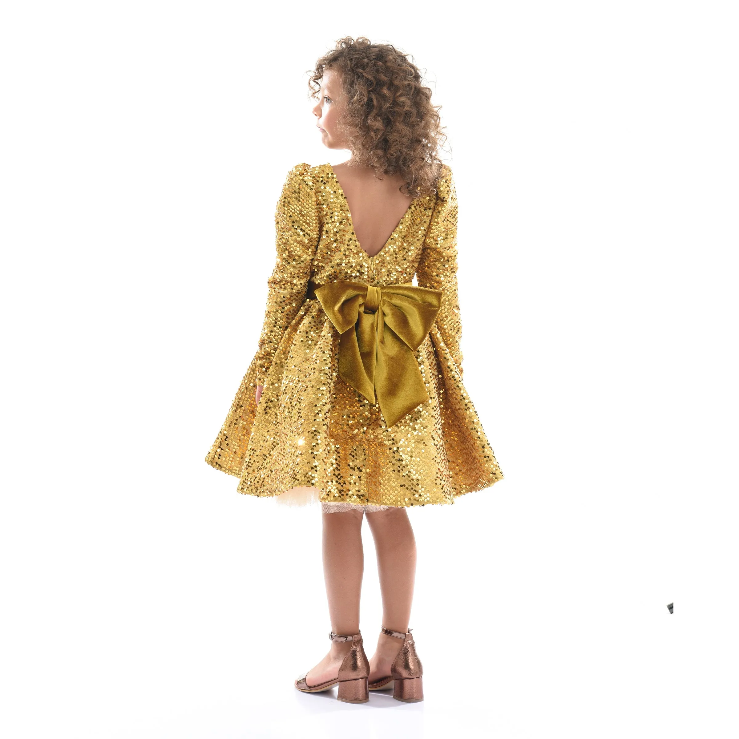 Gold Merribrook Sequin Bow Dress