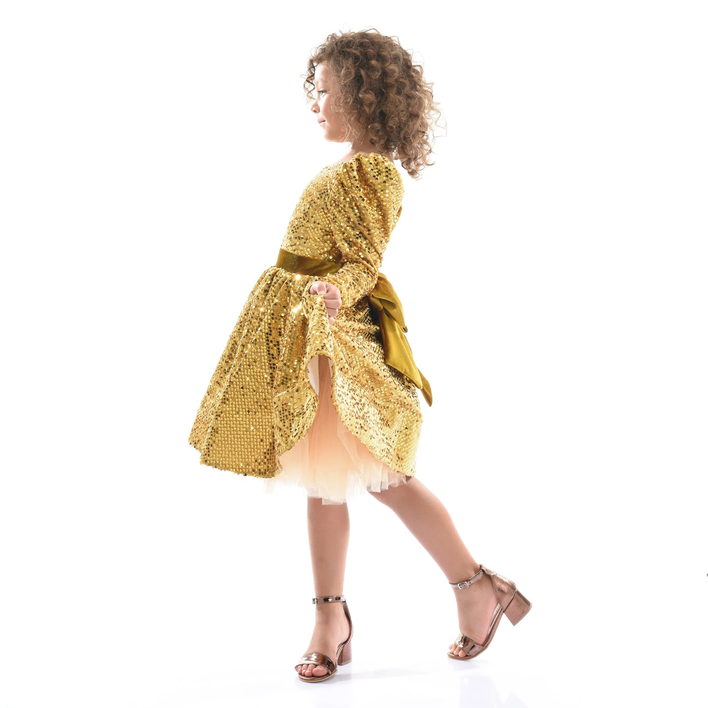 Gold Merribrook Sequin Bow Dress