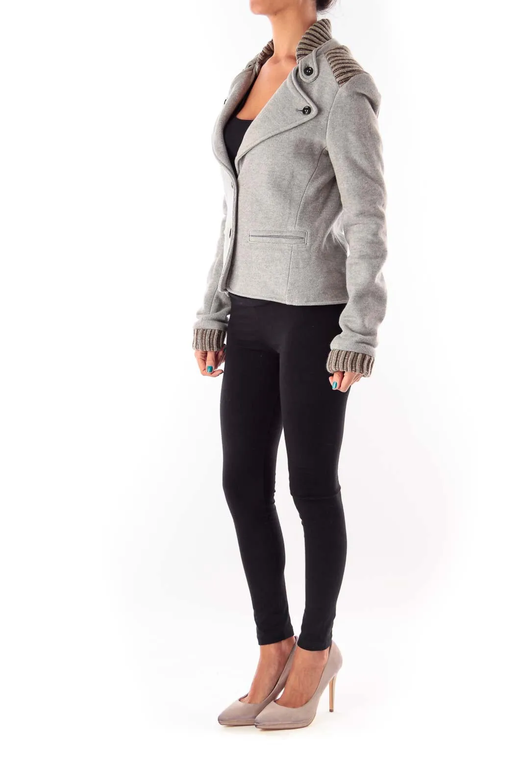 Gray Knit Details Jacket