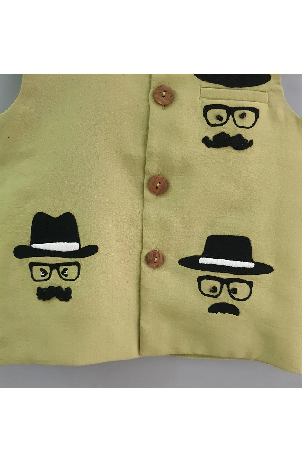 Green hat moustache glasses hand embroidered jacket
