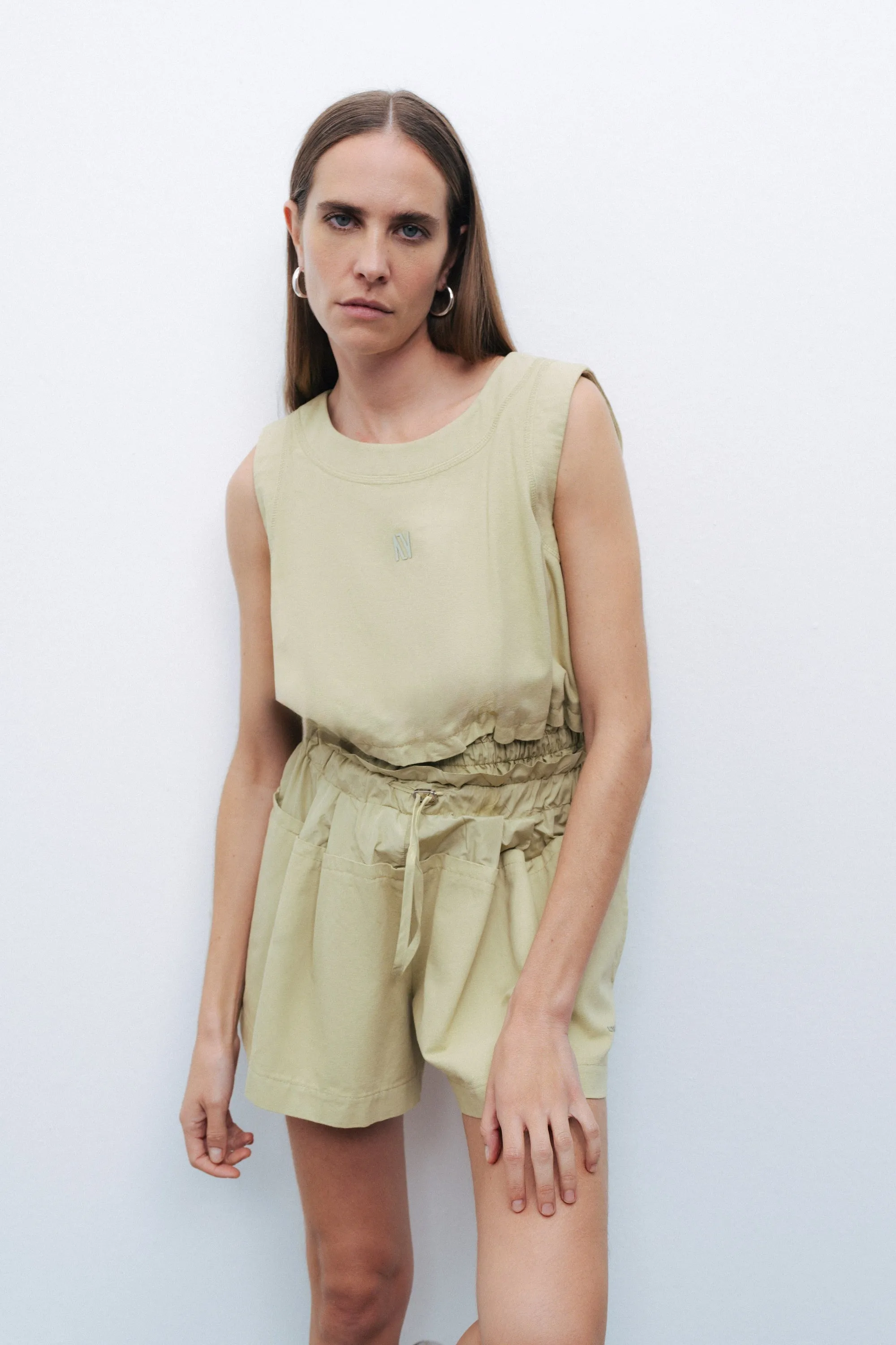 Green Mini Shorts with Printed Details