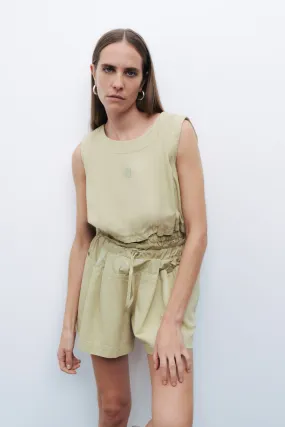 Green Mini Shorts with Printed Details