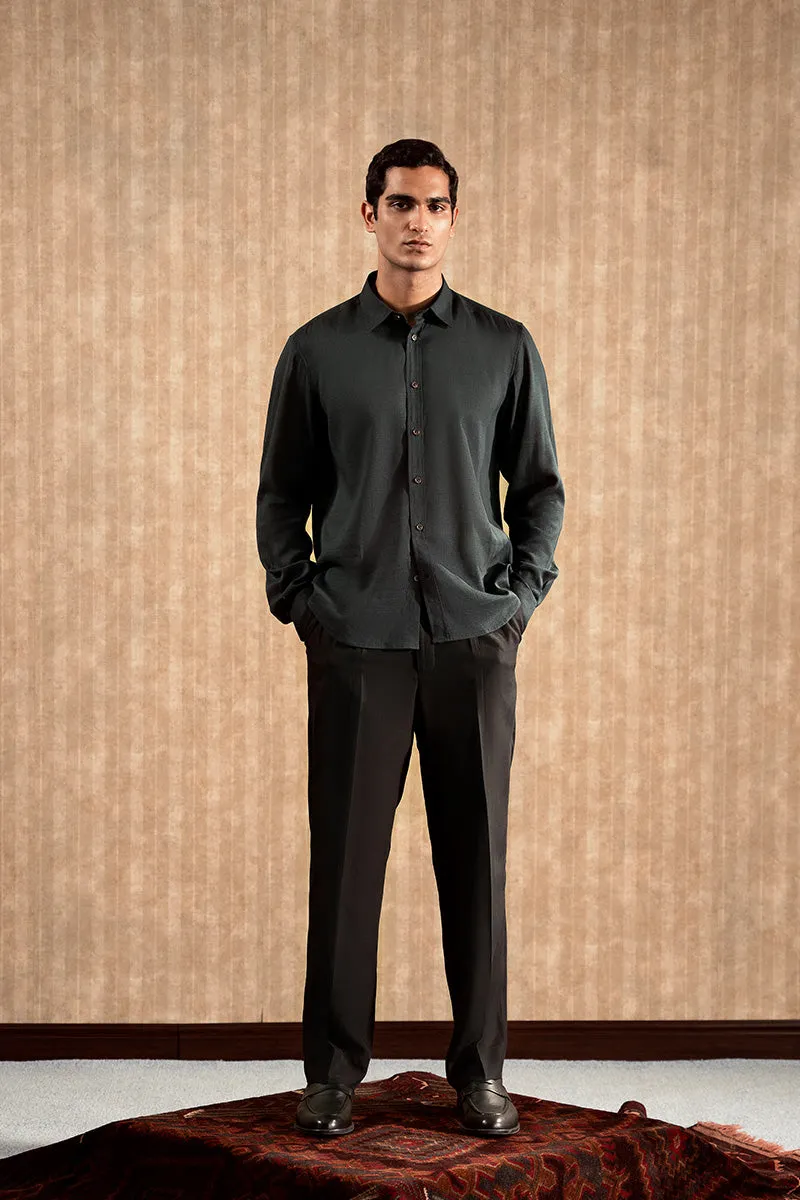 Green Textured Button-Up