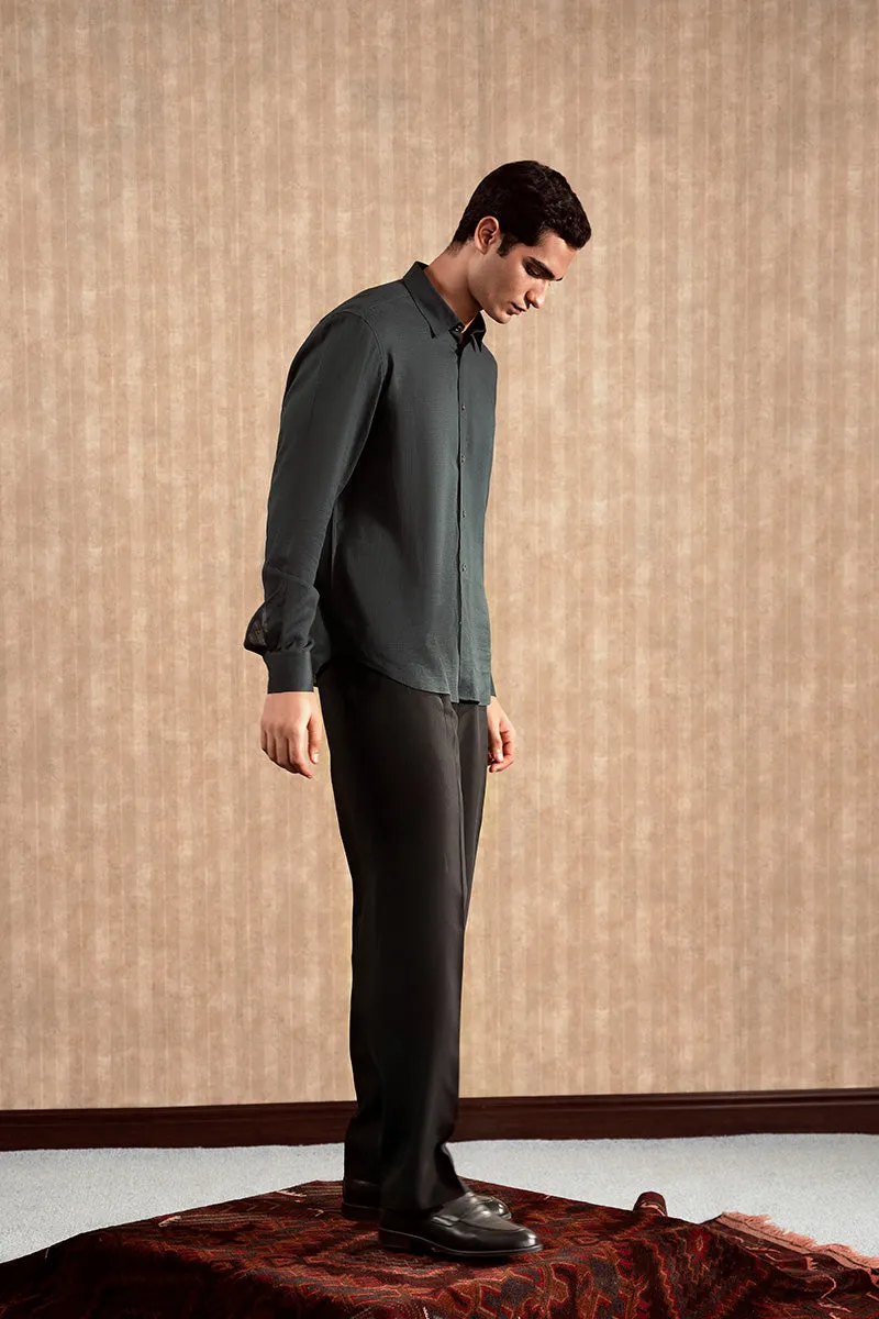 Green Textured Button-Up