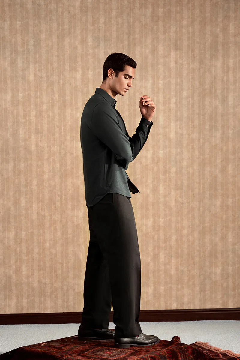 Green Textured Button-Up