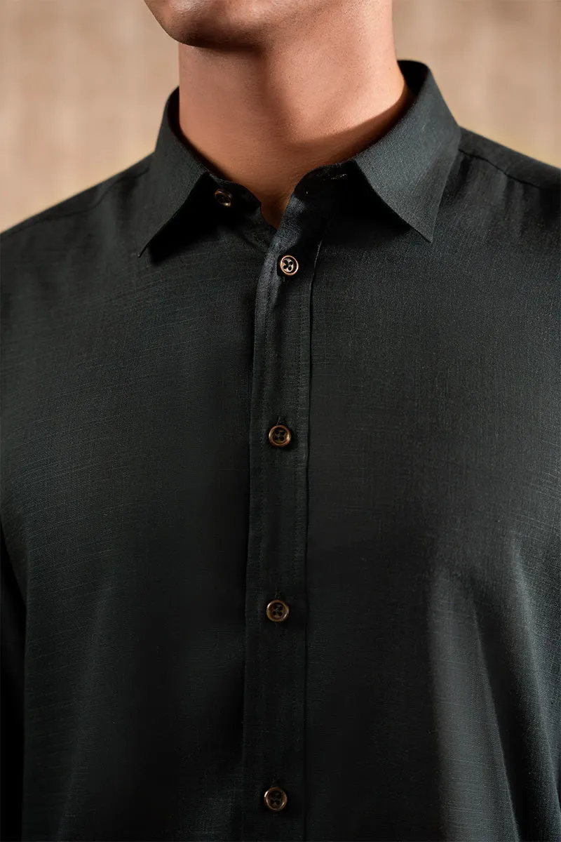 Green Textured Button-Up