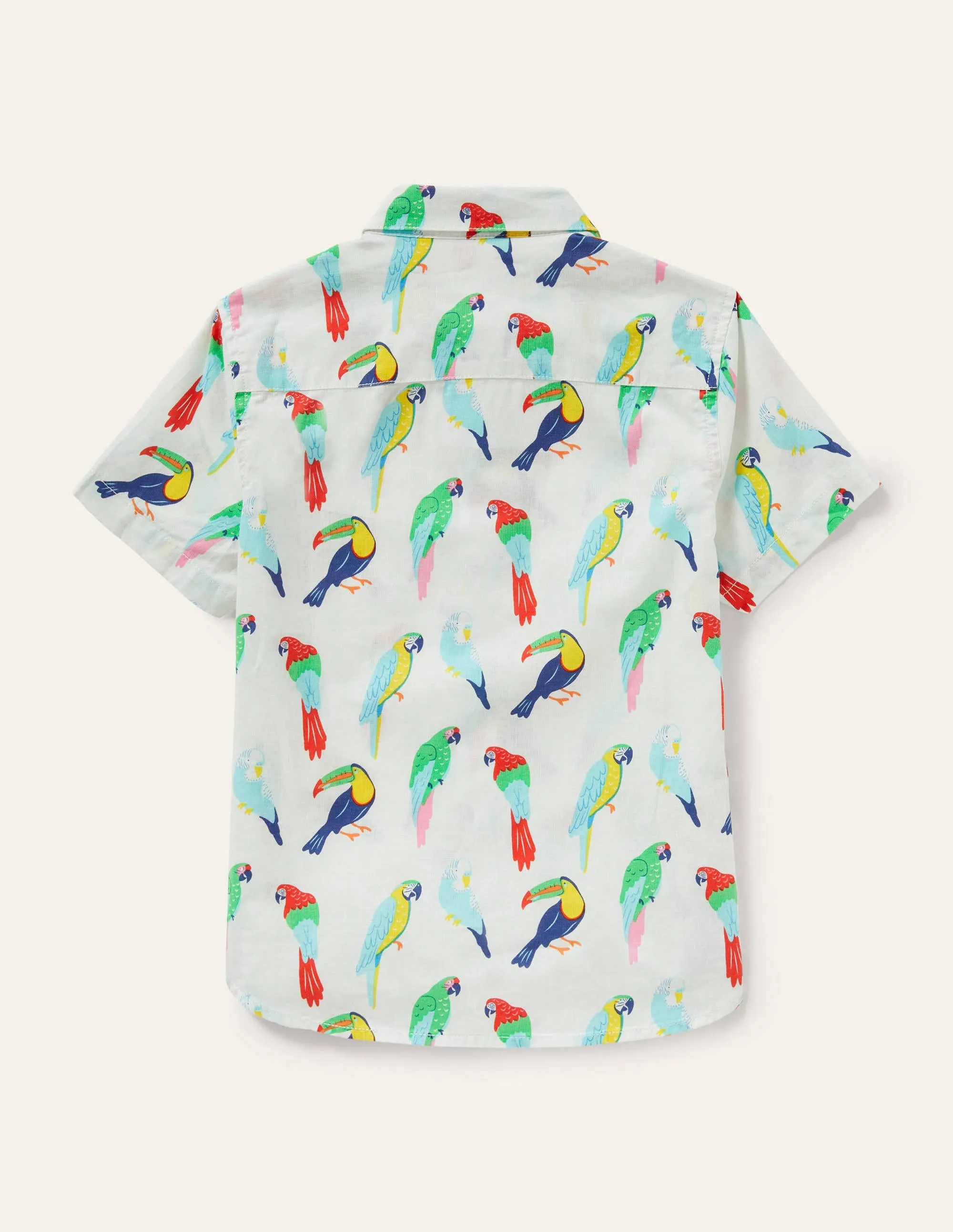 Holiday Cotton Linen Shirt-Ivory Tropical Birds