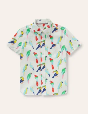 Holiday Cotton Linen Shirt-Ivory Tropical Birds