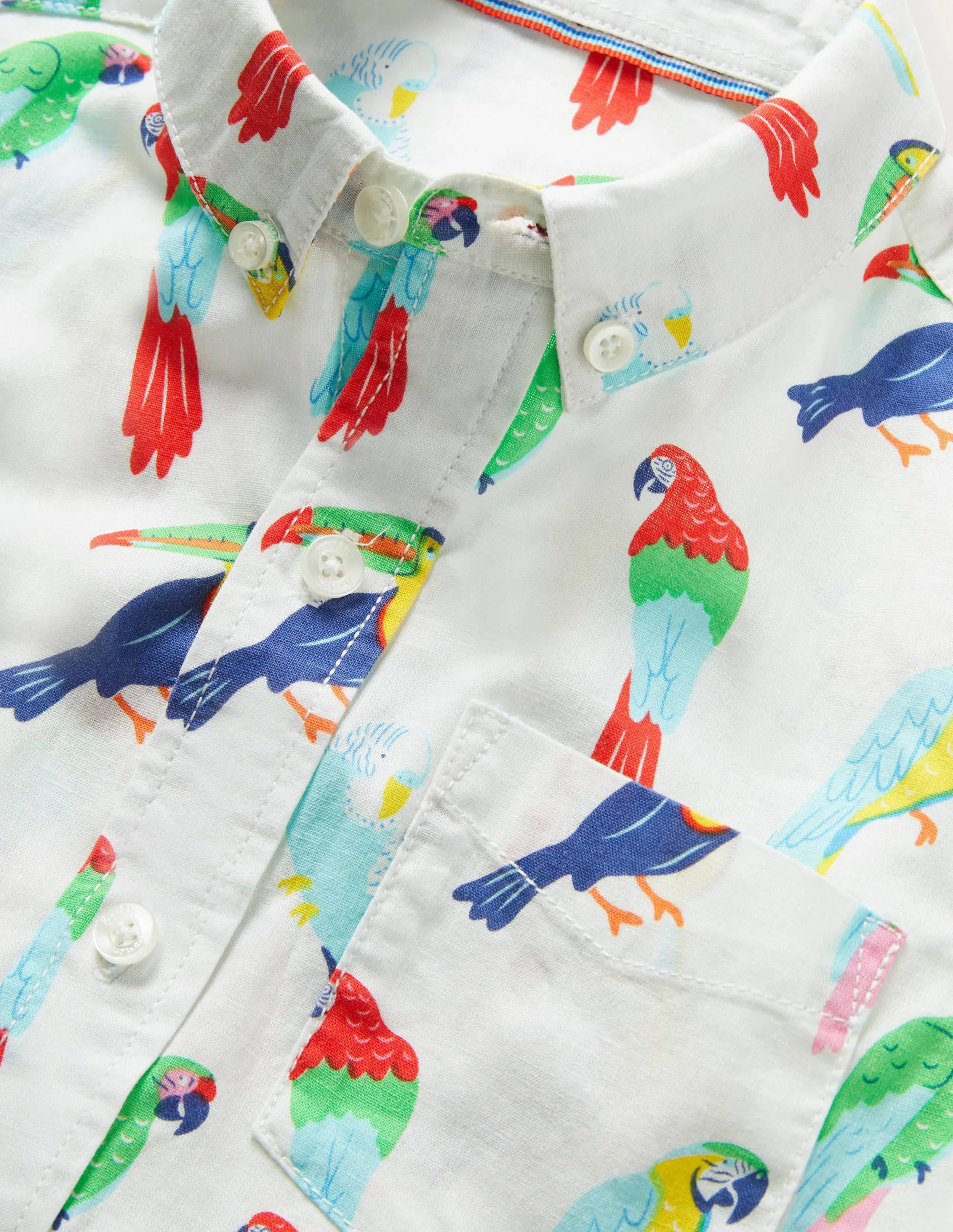 Holiday Cotton Linen Shirt-Ivory Tropical Birds