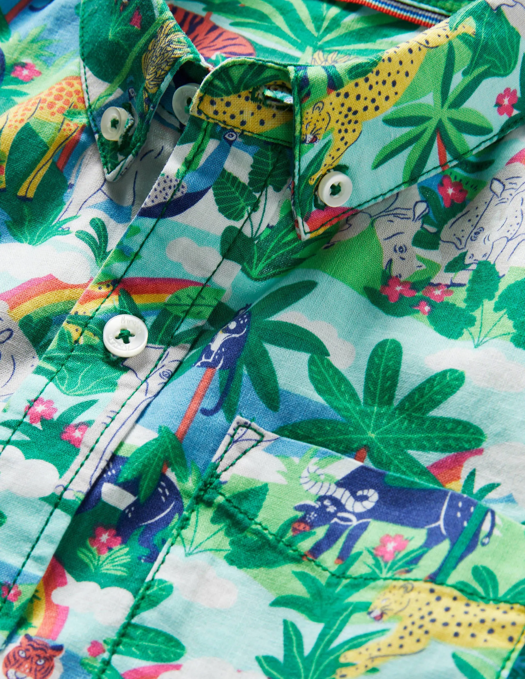 Holiday Cotton Linen Shirt-Multi Jungle Scene