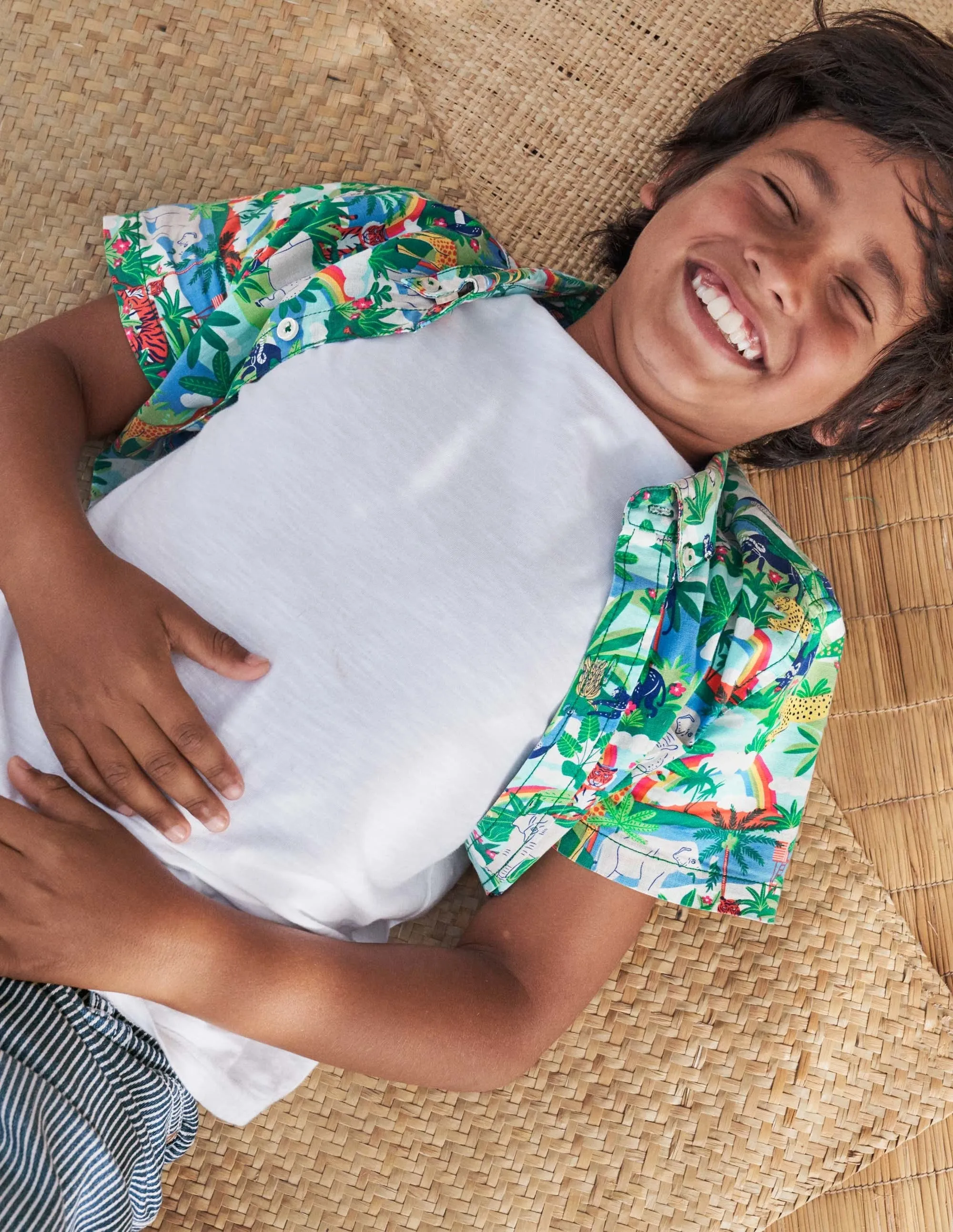Holiday Cotton Linen Shirt-Multi Jungle Scene