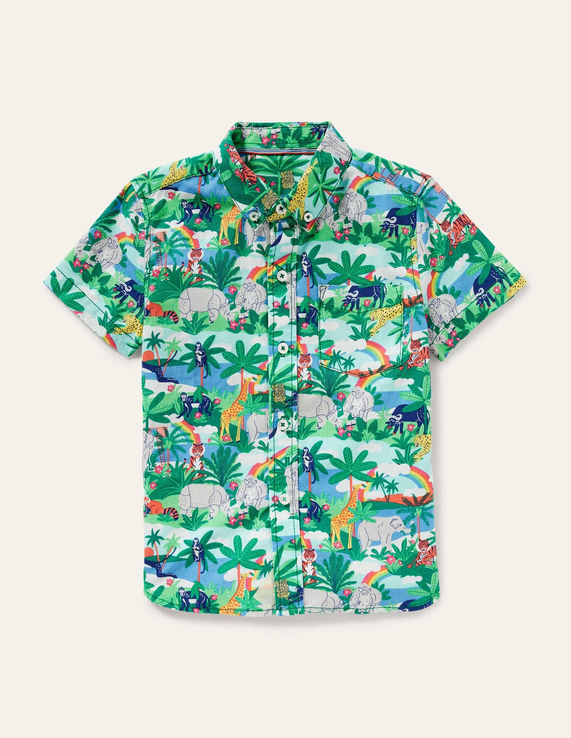 Holiday Cotton Linen Shirt-Multi Jungle Scene