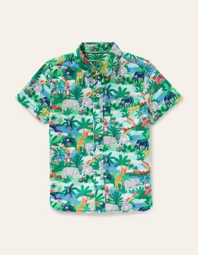Holiday Cotton Linen Shirt-Multi Jungle Scene