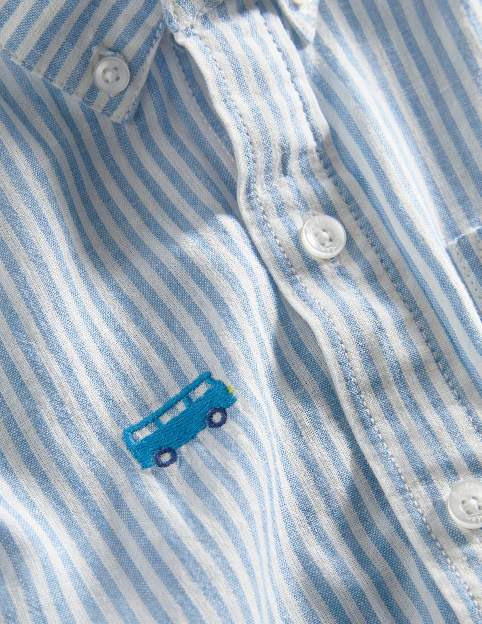 Holiday Cotton Linen Shirt-Ticking Rainbow Road Trip