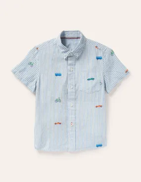 Holiday Cotton Linen Shirt-Ticking Rainbow Road Trip