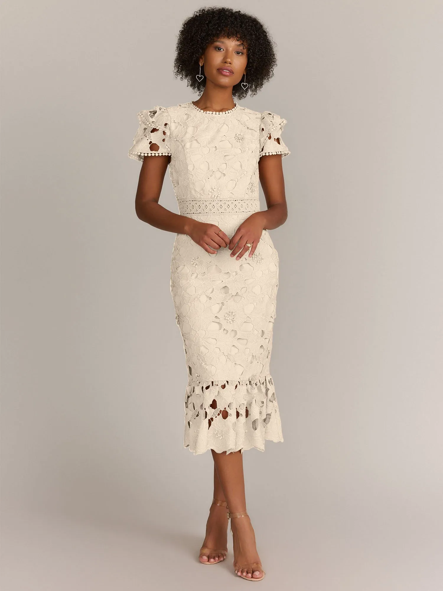 Just Me Ruffle Sleeve Lace Sheath Dress - Brands We Love