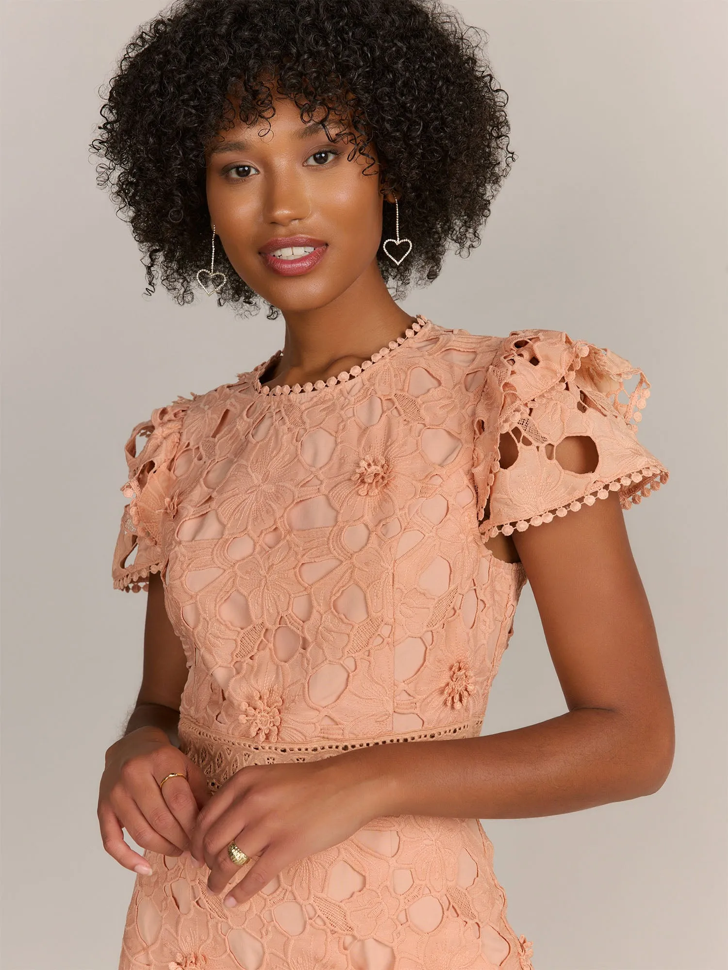 Just Me Ruffle Sleeve Lace Sheath Dress - Brands We Love