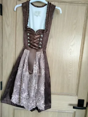 K1 -  2 pc Festive Blue Krueger Collection  Dirndl with Beautiful Lace and pearl studded Apron